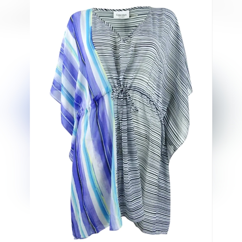 Calvin Klein Striped Kaftan Beach Swimsuit Coverup L/XL